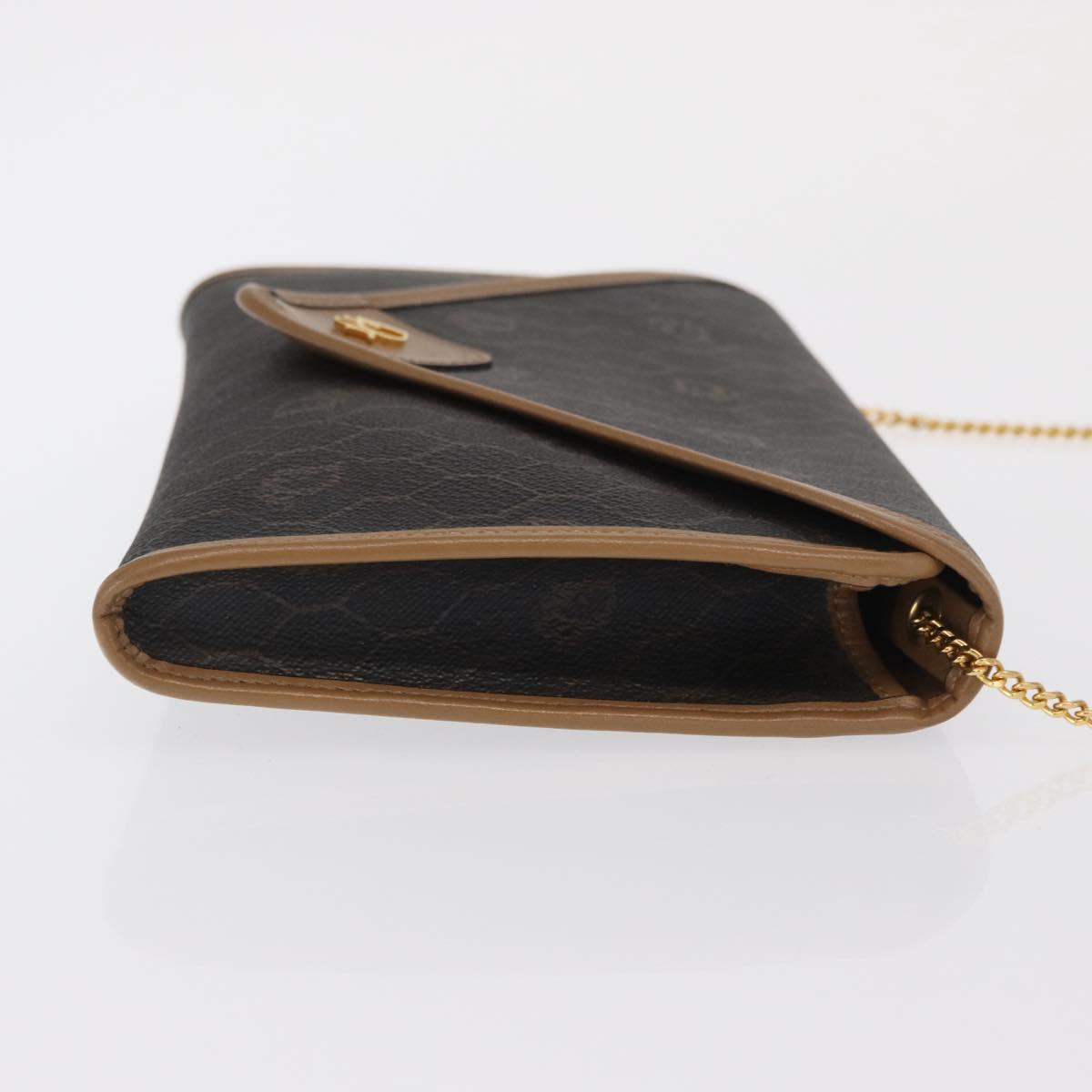Christian Dior Honeycomb Canvas Chain Shoulder Bag PVC Black Gold Auth BA10086