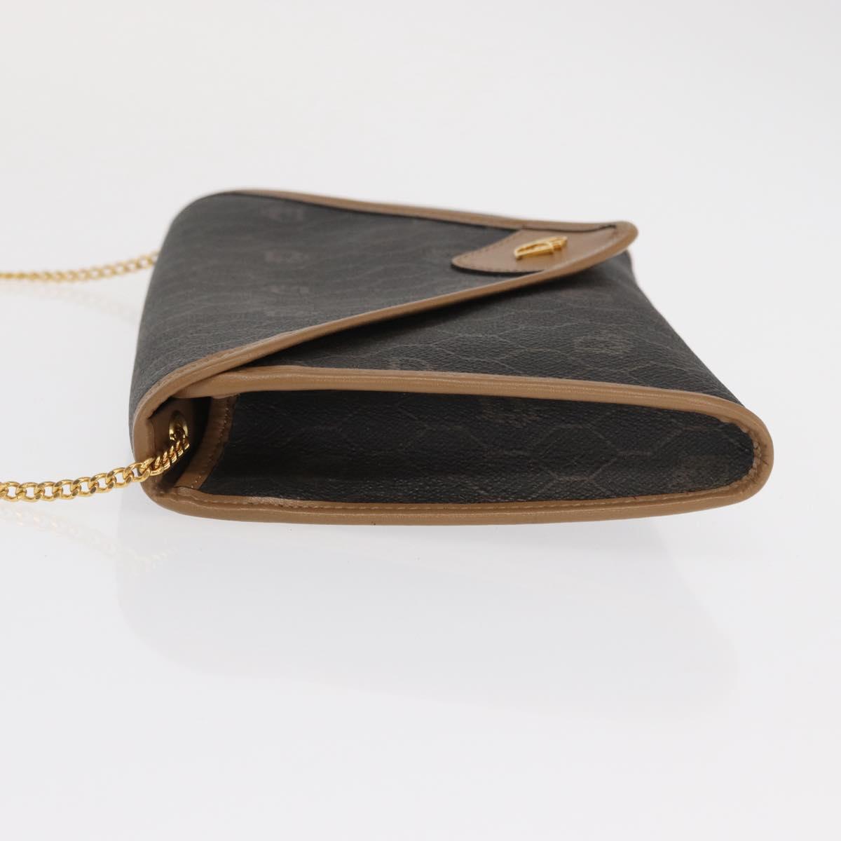 Christian Dior Honeycomb Canvas Chain Shoulder Bag PVC Black Gold Auth BA10086
