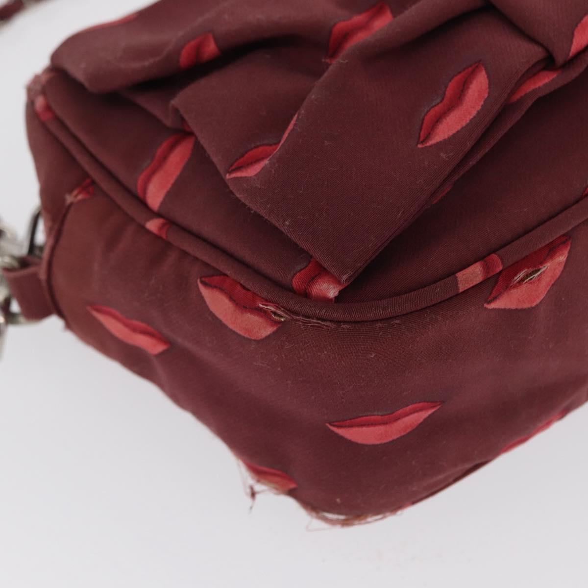 PRADA Chain Shoulder Bag Nylon Bordeaux Silver Auth BA10089
