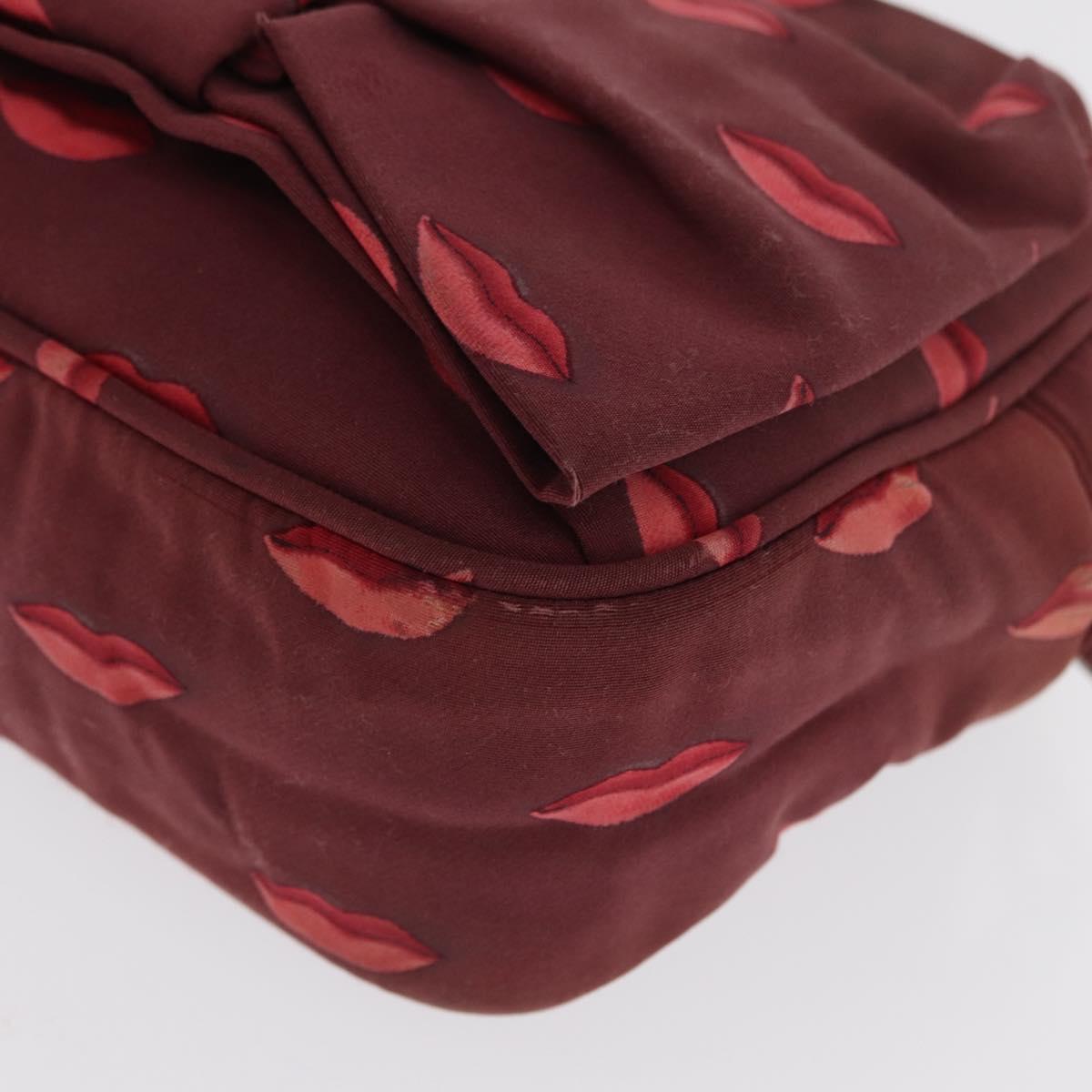 PRADA Chain Shoulder Bag Nylon Bordeaux Silver Auth BA10089