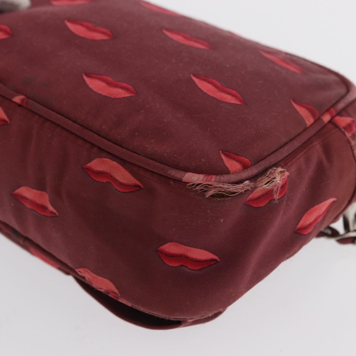 PRADA Chain Shoulder Bag Nylon Bordeaux Silver Auth BA10089