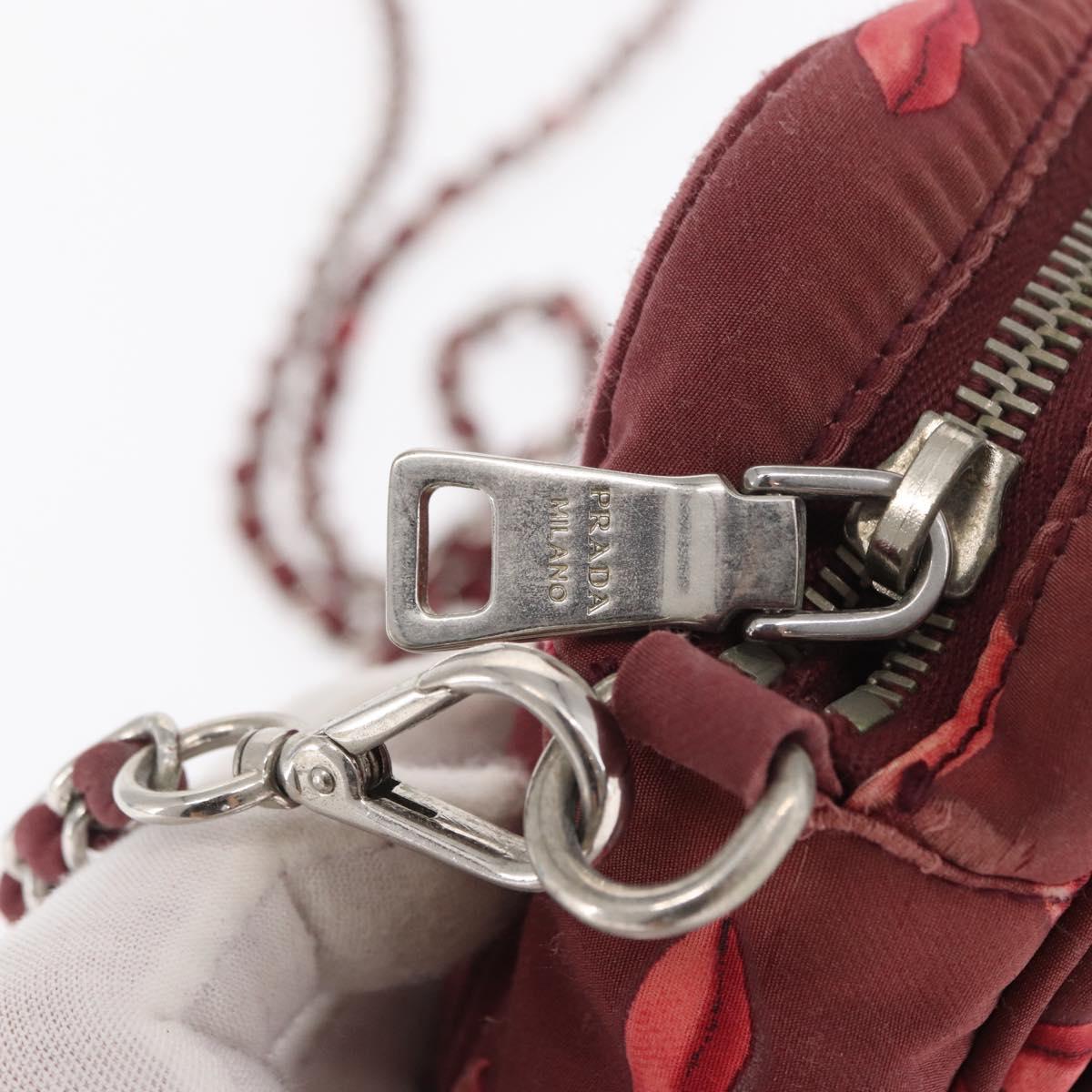 PRADA Chain Shoulder Bag Nylon Bordeaux Silver Auth BA10089