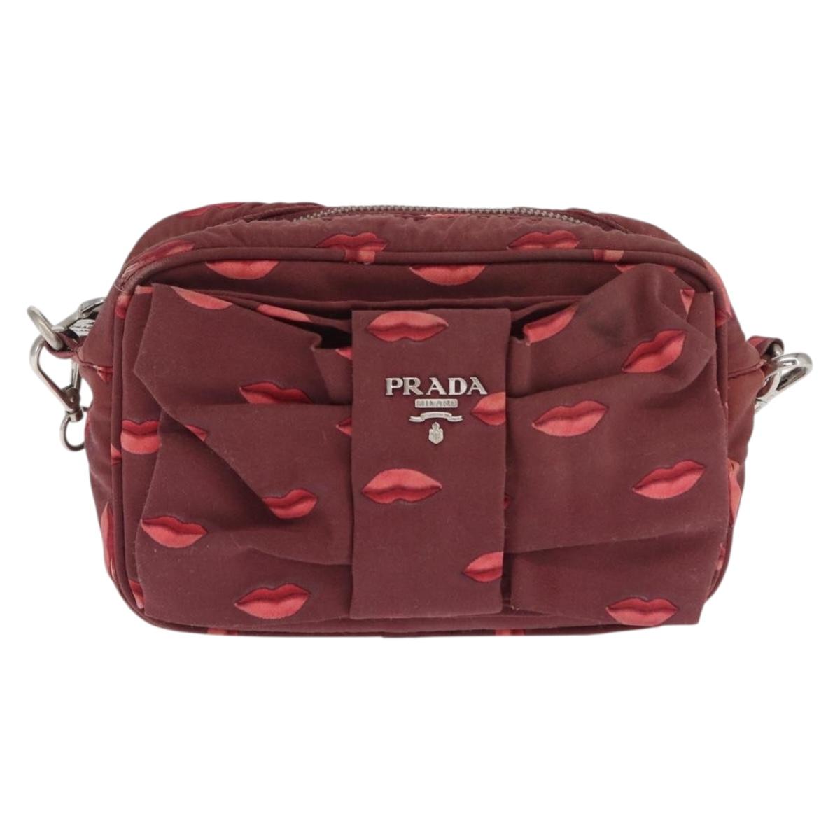PRADA Chain Shoulder Bag Nylon Bordeaux Silver Auth BA10089