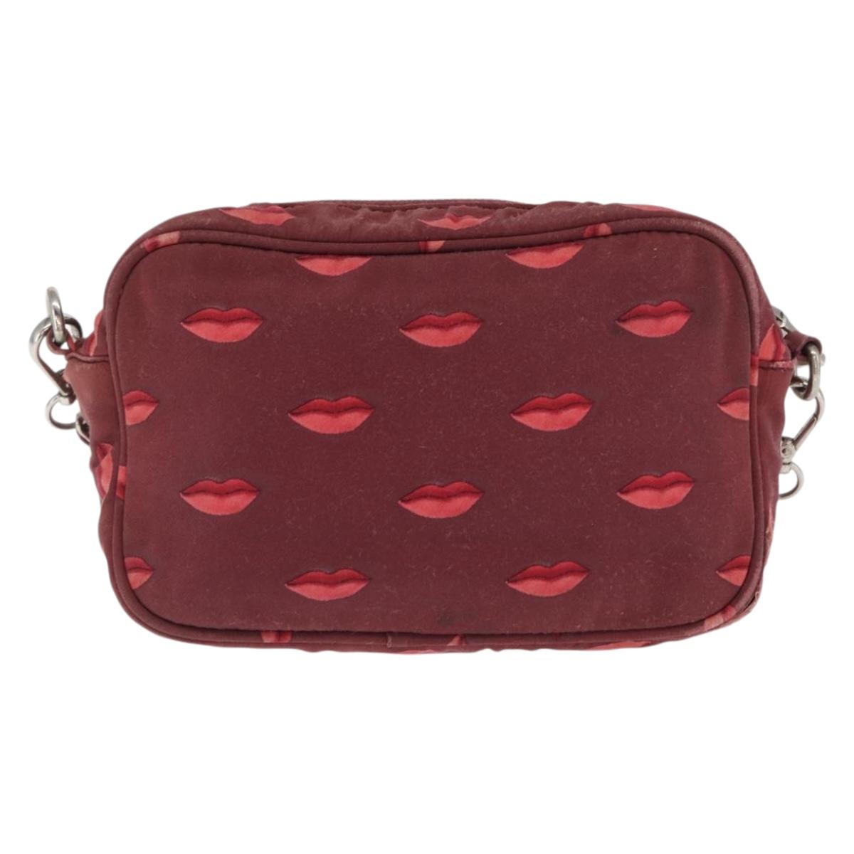 PRADA Chain Shoulder Bag Nylon Bordeaux Silver Auth BA10089