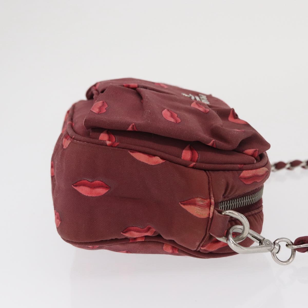 PRADA Chain Shoulder Bag Nylon Bordeaux Silver Auth BA10089