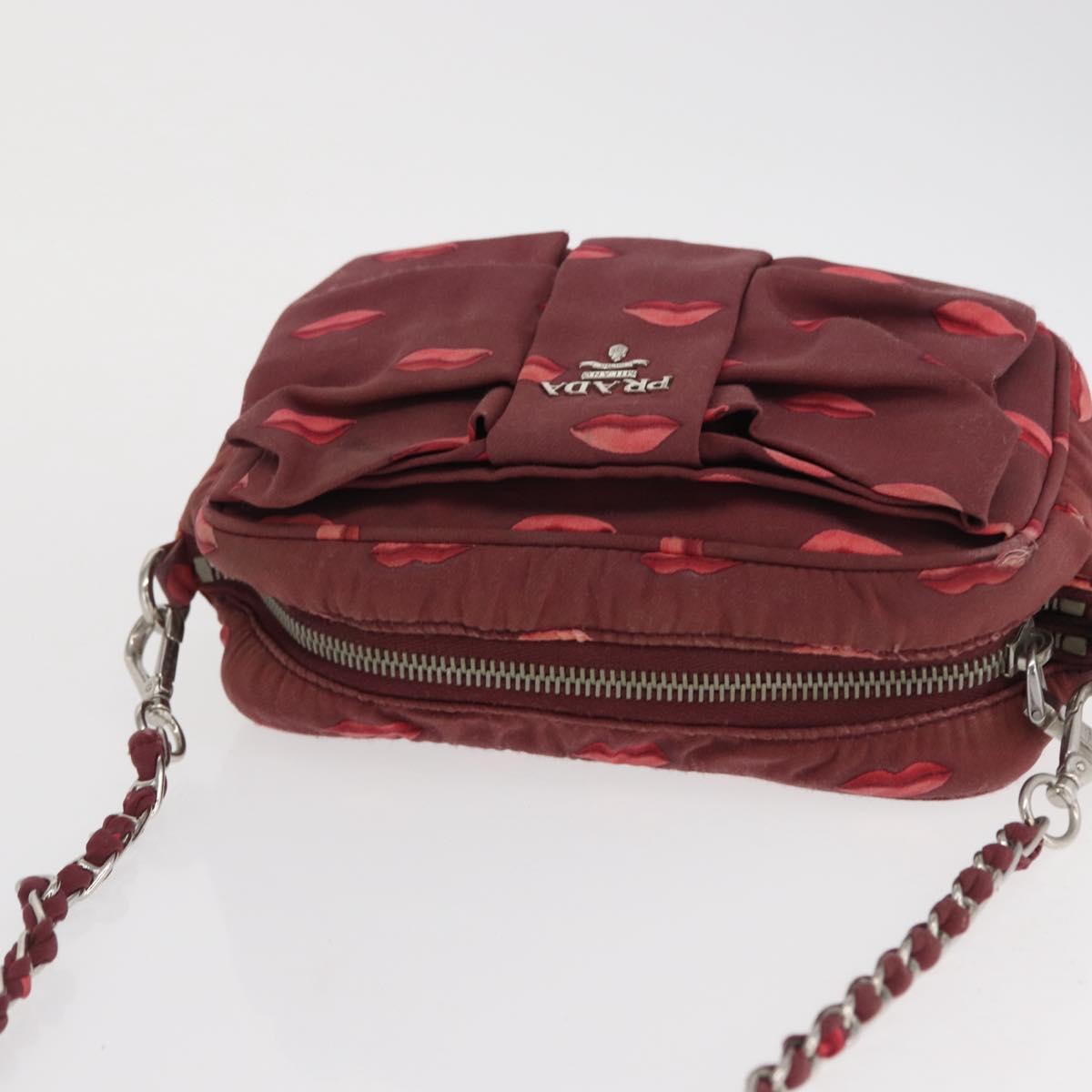 PRADA Chain Shoulder Bag Nylon Bordeaux Silver Auth BA10089
