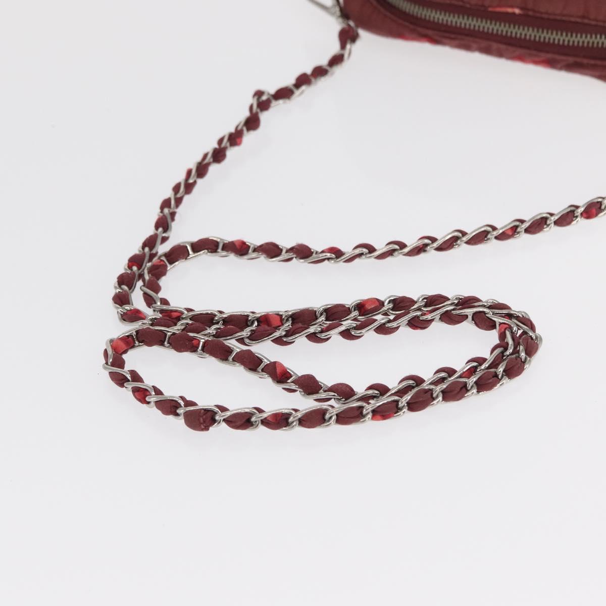 PRADA Chain Shoulder Bag Nylon Bordeaux Silver Auth BA10089