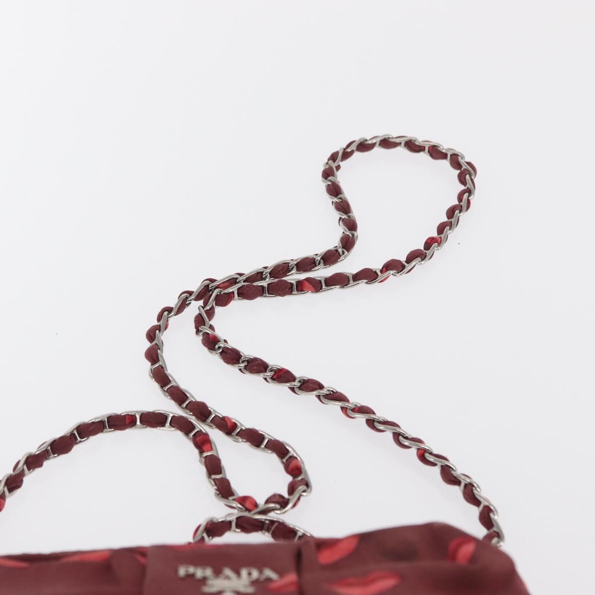 PRADA Chain Shoulder Bag Nylon Bordeaux Silver Auth BA10089