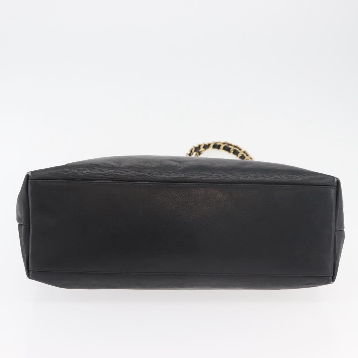 CHANEL Chain Tote Bag Leather Black Gold CC Auth BA10091