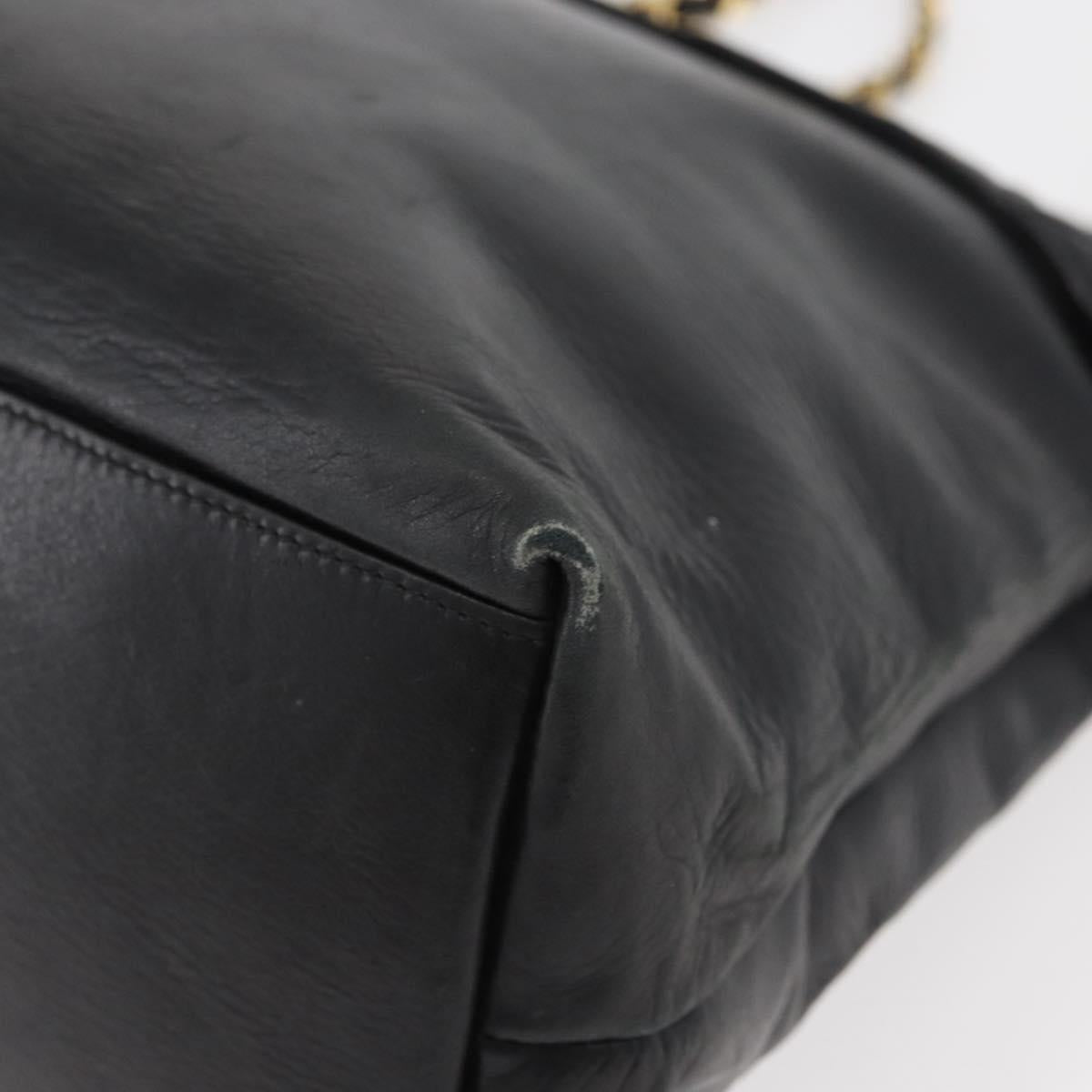 CHANEL Chain Tote Bag Leather Black Gold CC Auth BA10091
