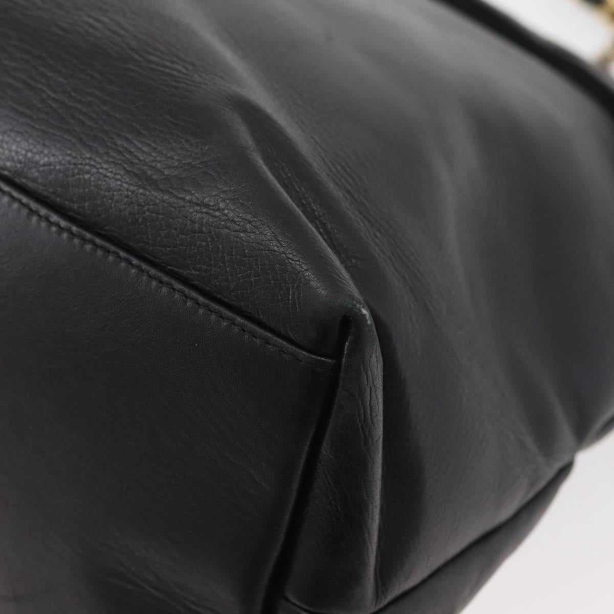 CHANEL Chain Tote Bag Leather Black Gold CC Auth BA10091