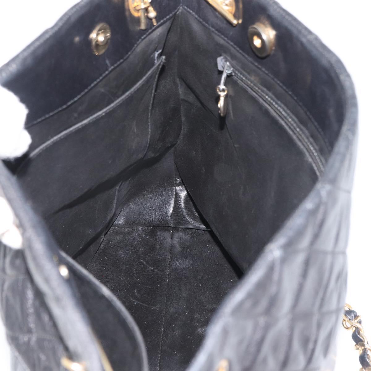 CHANEL Chain Tote Bag Leather Black Gold CC Auth BA10091