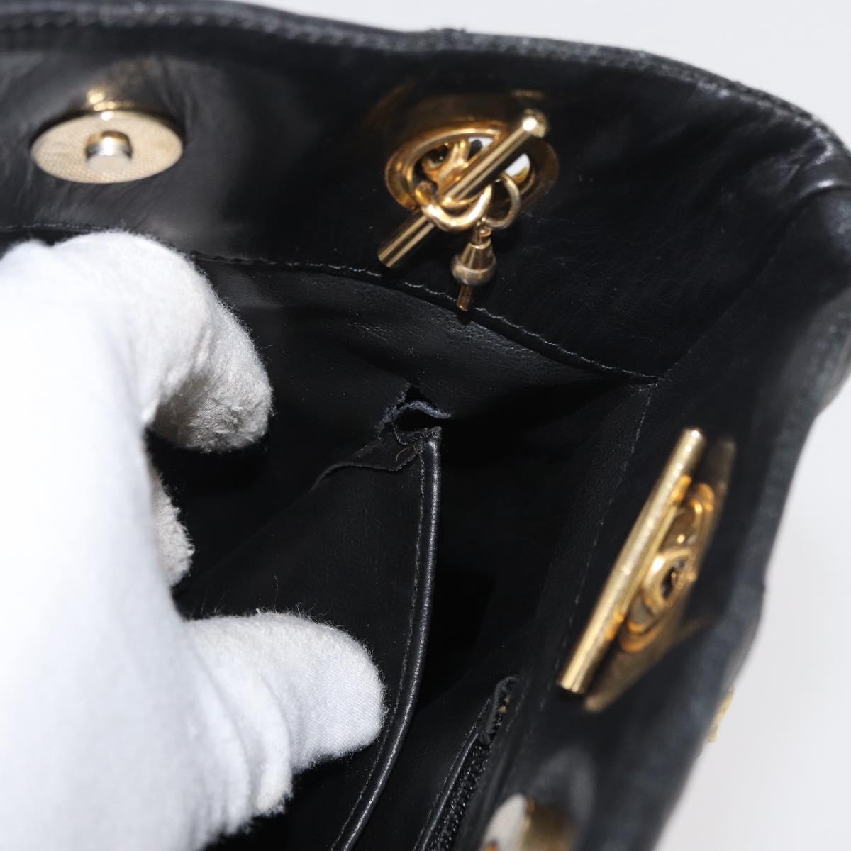 CHANEL Chain Tote Bag Leather Black Gold CC Auth BA10091