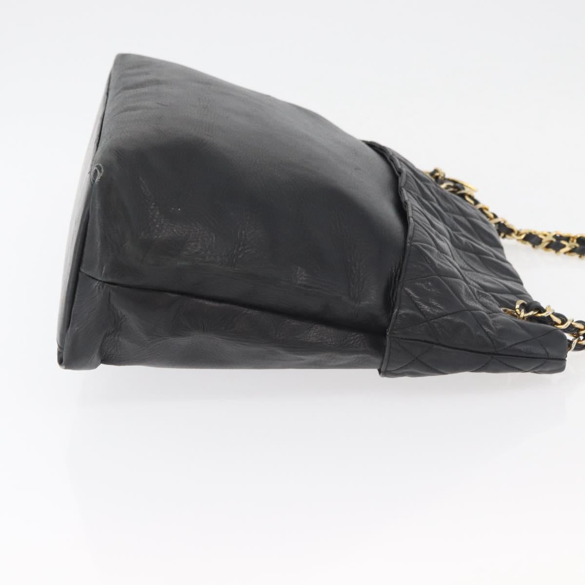 CHANEL Chain Tote Bag Leather Black Gold CC Auth BA10091