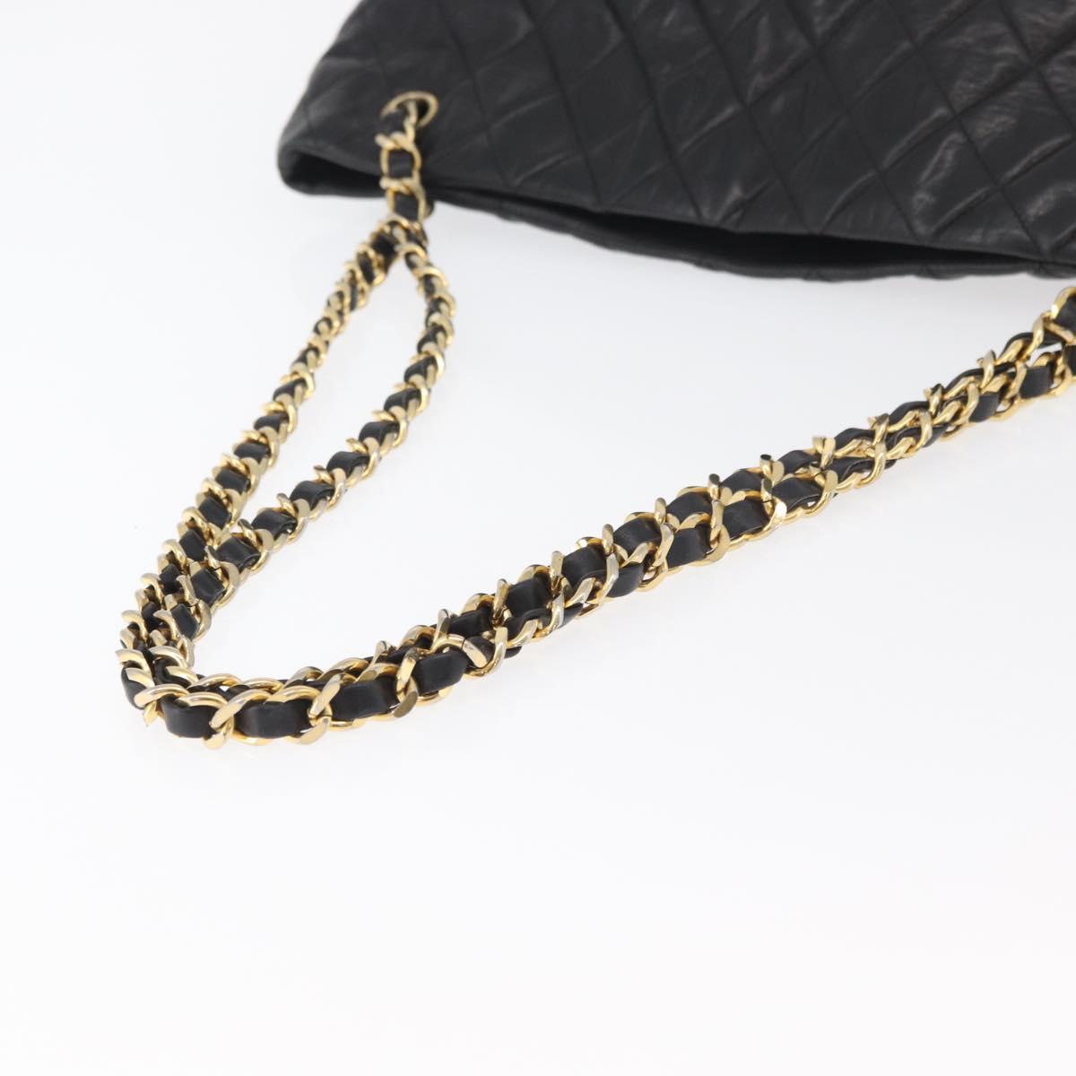 CHANEL Chain Tote Bag Leather Black Gold CC Auth BA10091