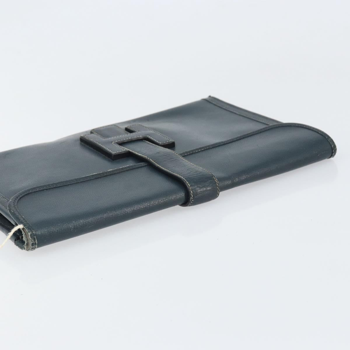 HERMES Clutch Bag Leather Navy Auth BA10093