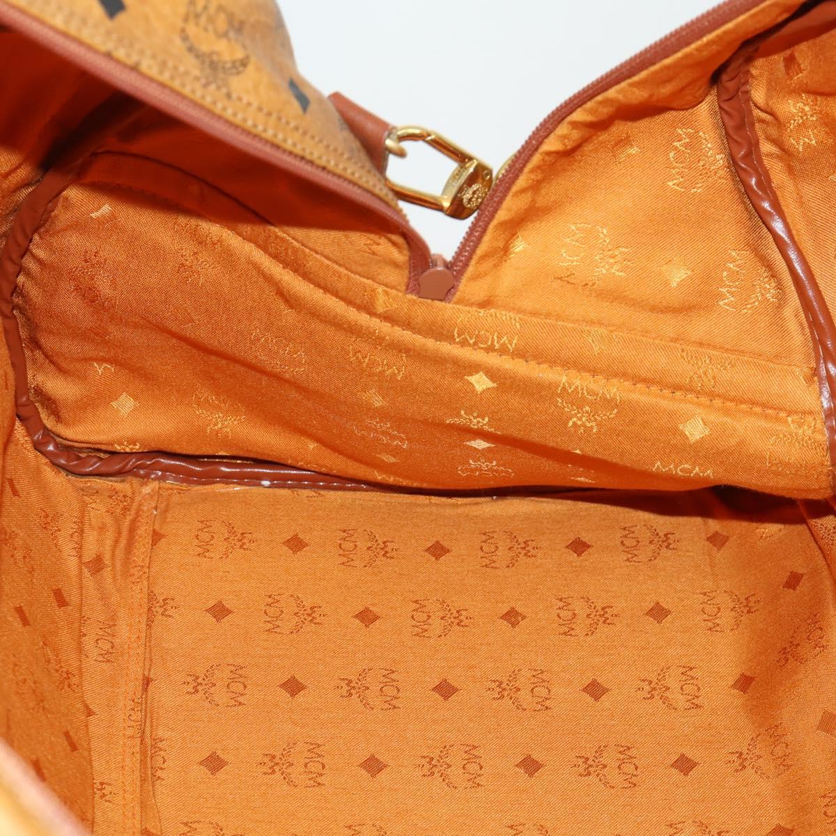 MCM Logogram Vicetos Boston Bag PVC 2way Black Gold Auth BA10101