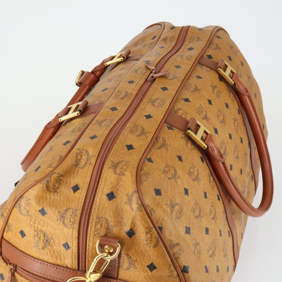 MCM Logogram Vicetos Boston Bag PVC 2way Black Gold Auth BA10101