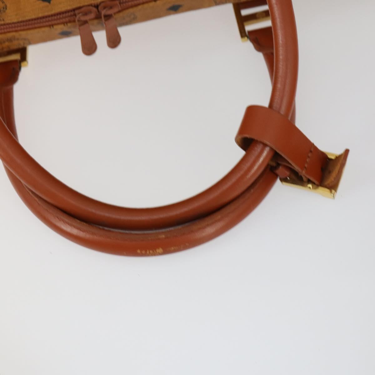 MCM Logogram Vicetos Boston Bag PVC 2way Black Gold Auth BA10101