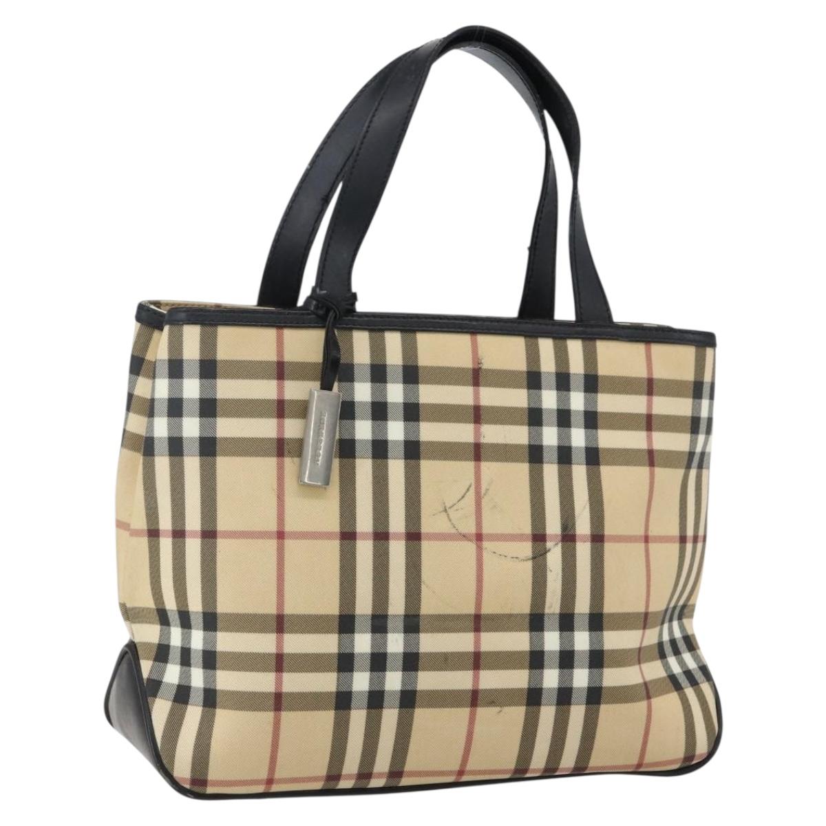 BURBERRY Nova Check Hand Bag PVC Beige Auth BA10104