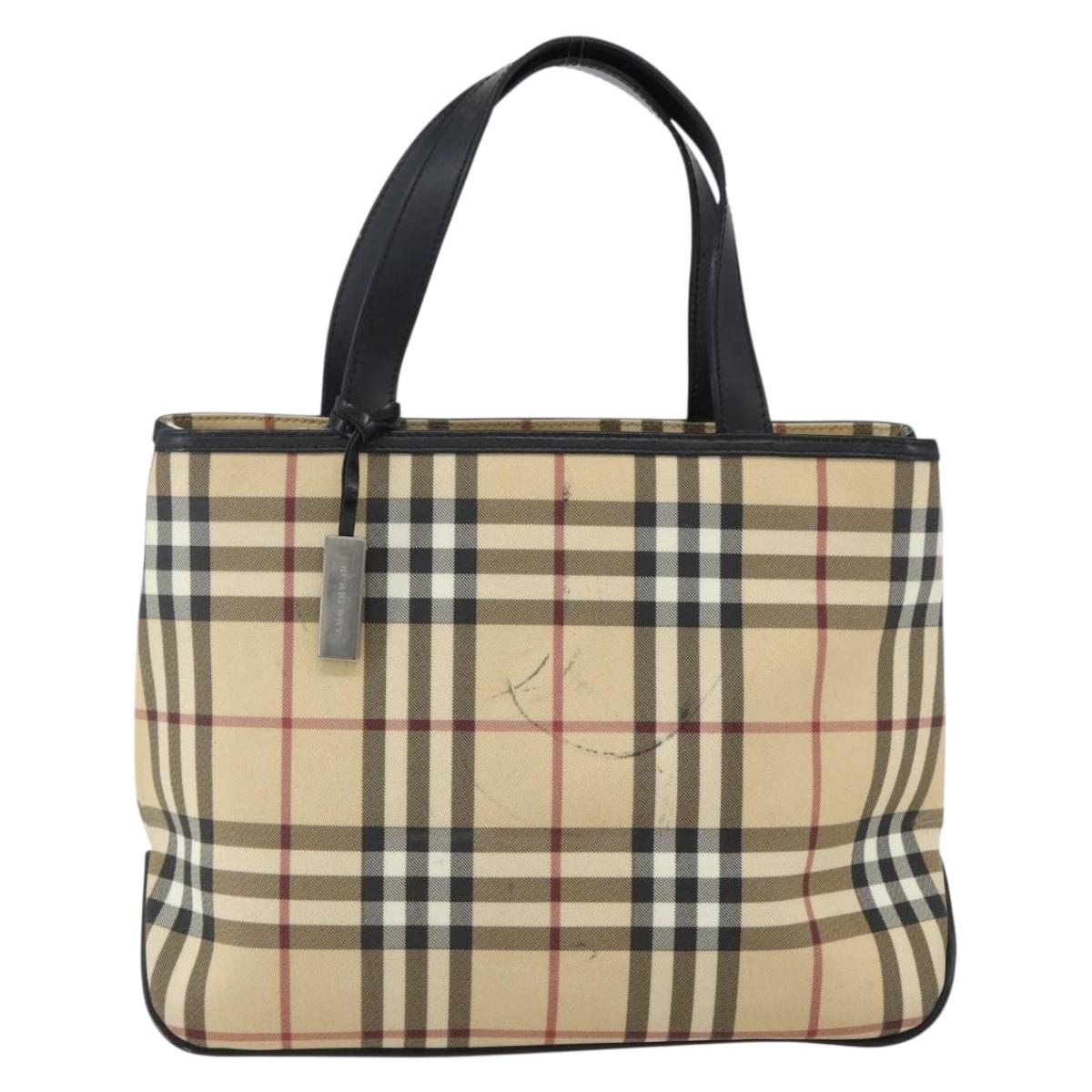 BURBERRY Nova Check Hand Bag PVC Beige Auth BA10104