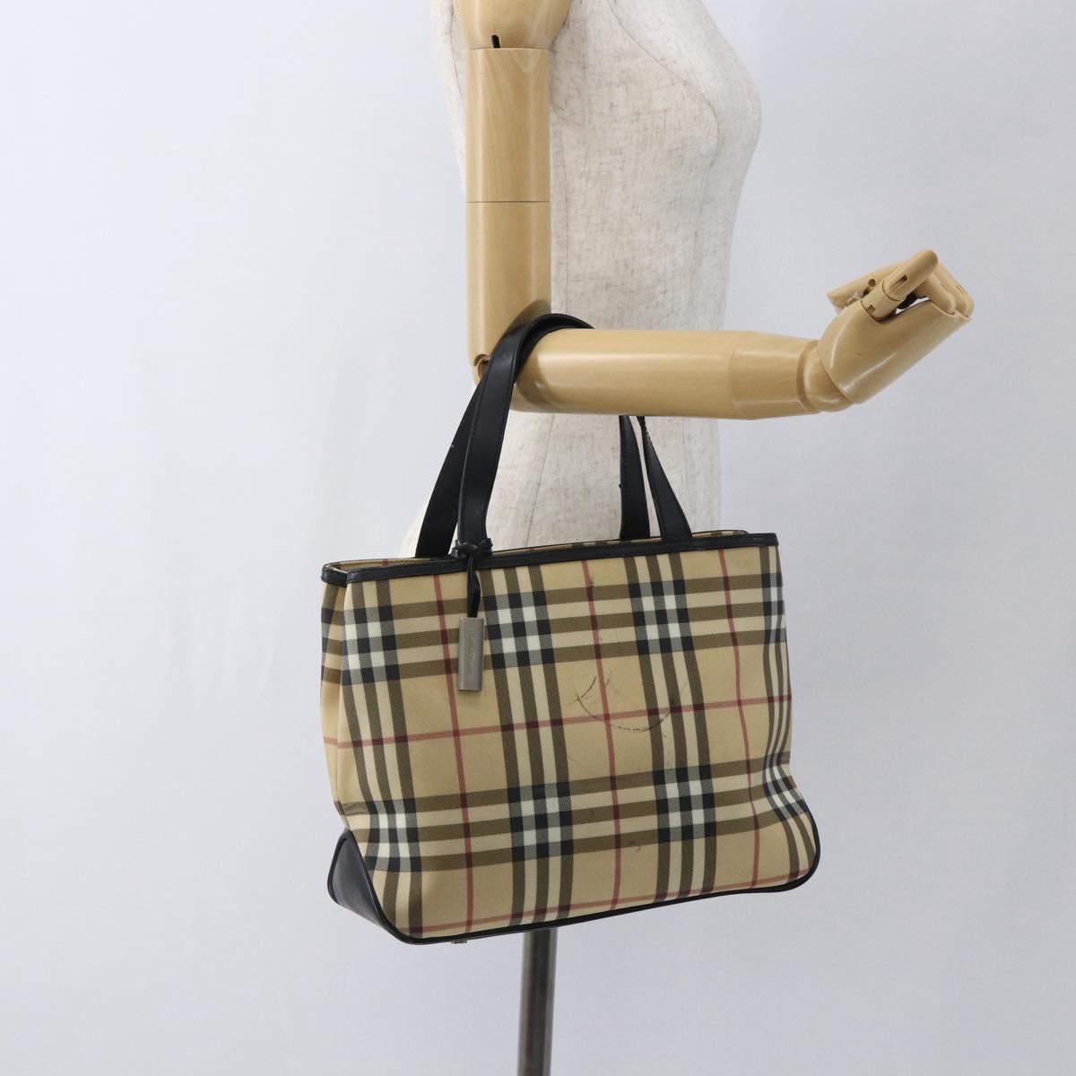 BURBERRY Nova Check Hand Bag PVC Beige Auth BA10104