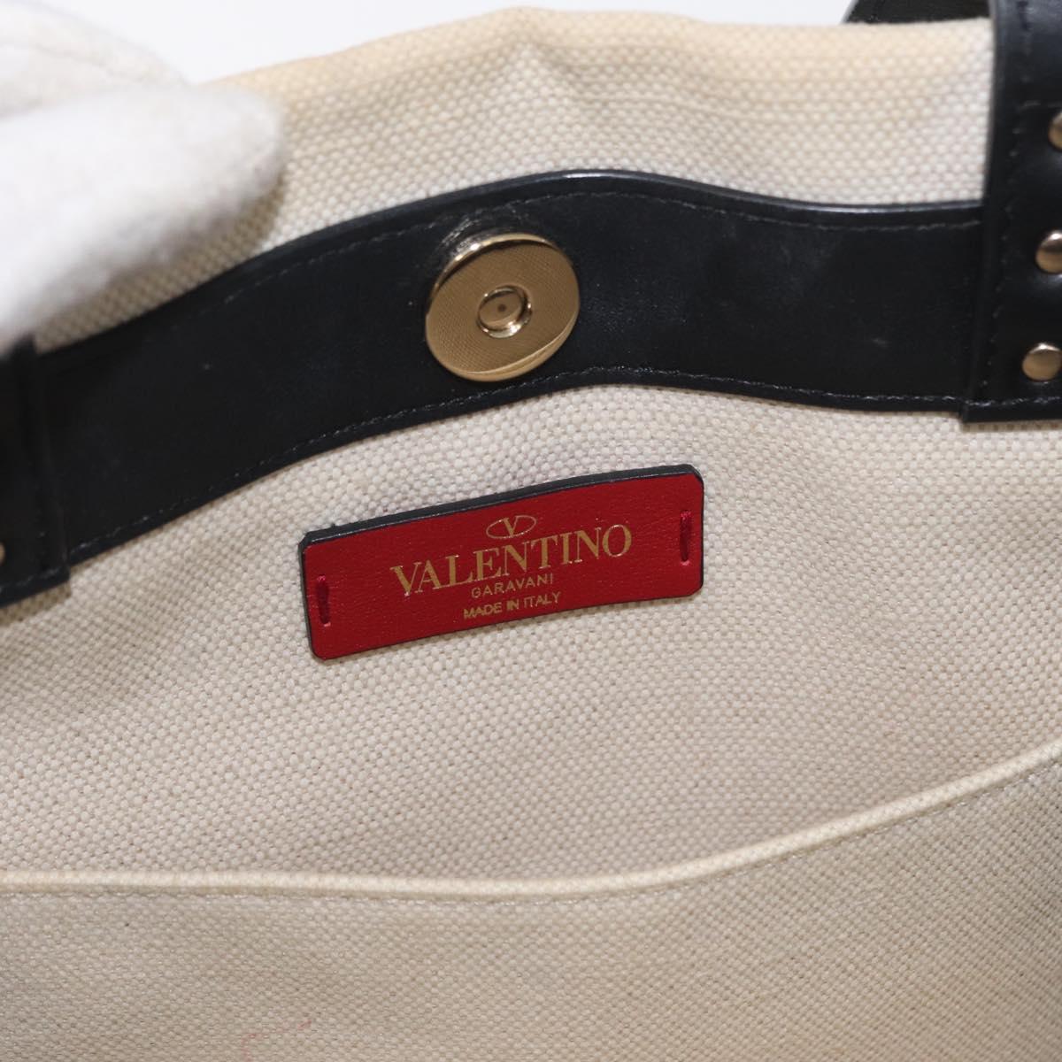 VALENTINO Tote Bag Canvas 2way Beige Gold Auth BA10106