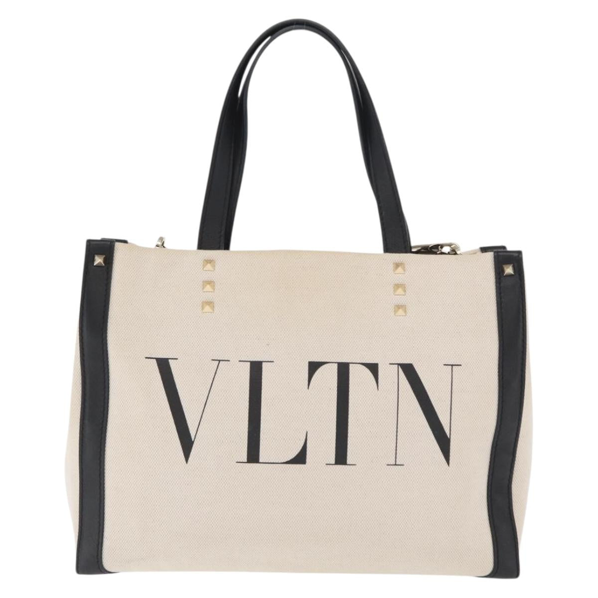 VALENTINO Tote Bag Canvas 2way Beige Gold Auth BA10106