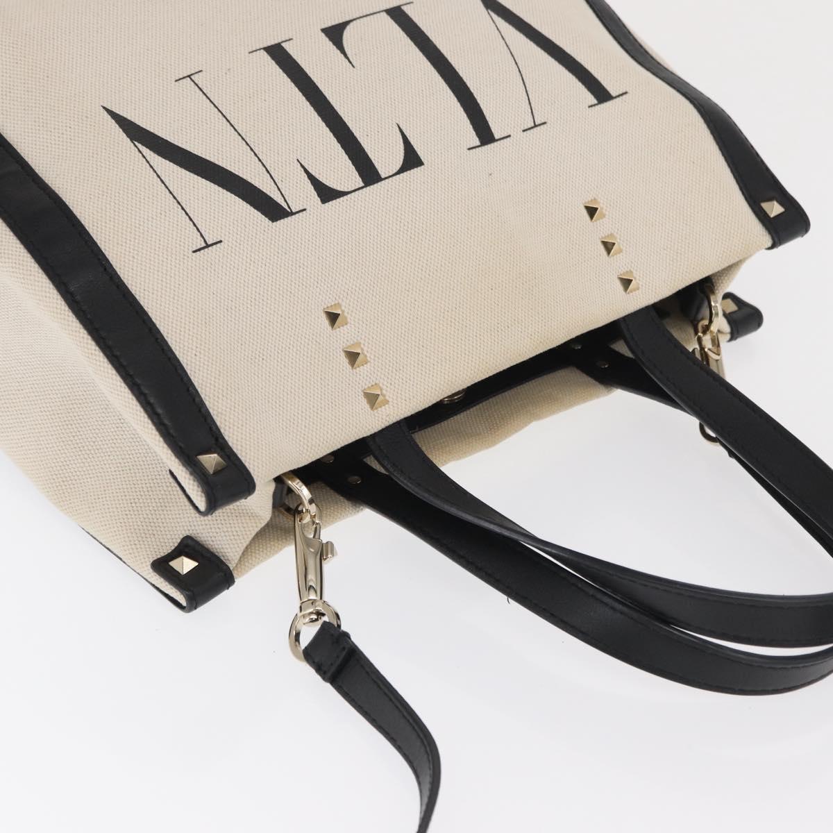 VALENTINO Tote Bag Canvas 2way Beige Gold Auth BA10106