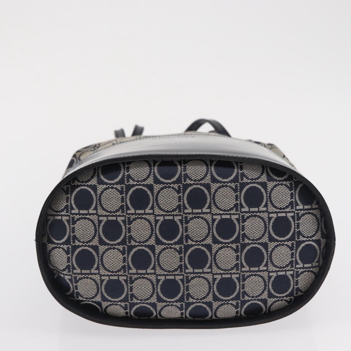 Salvatore Ferragamo Gancini Shoulder Bag Canvas Navy Gold Auth BA10109