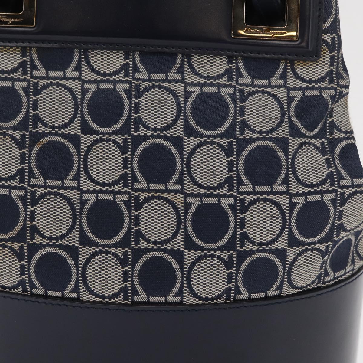 Salvatore Ferragamo Gancini Shoulder Bag Canvas Navy Gold Auth BA10109