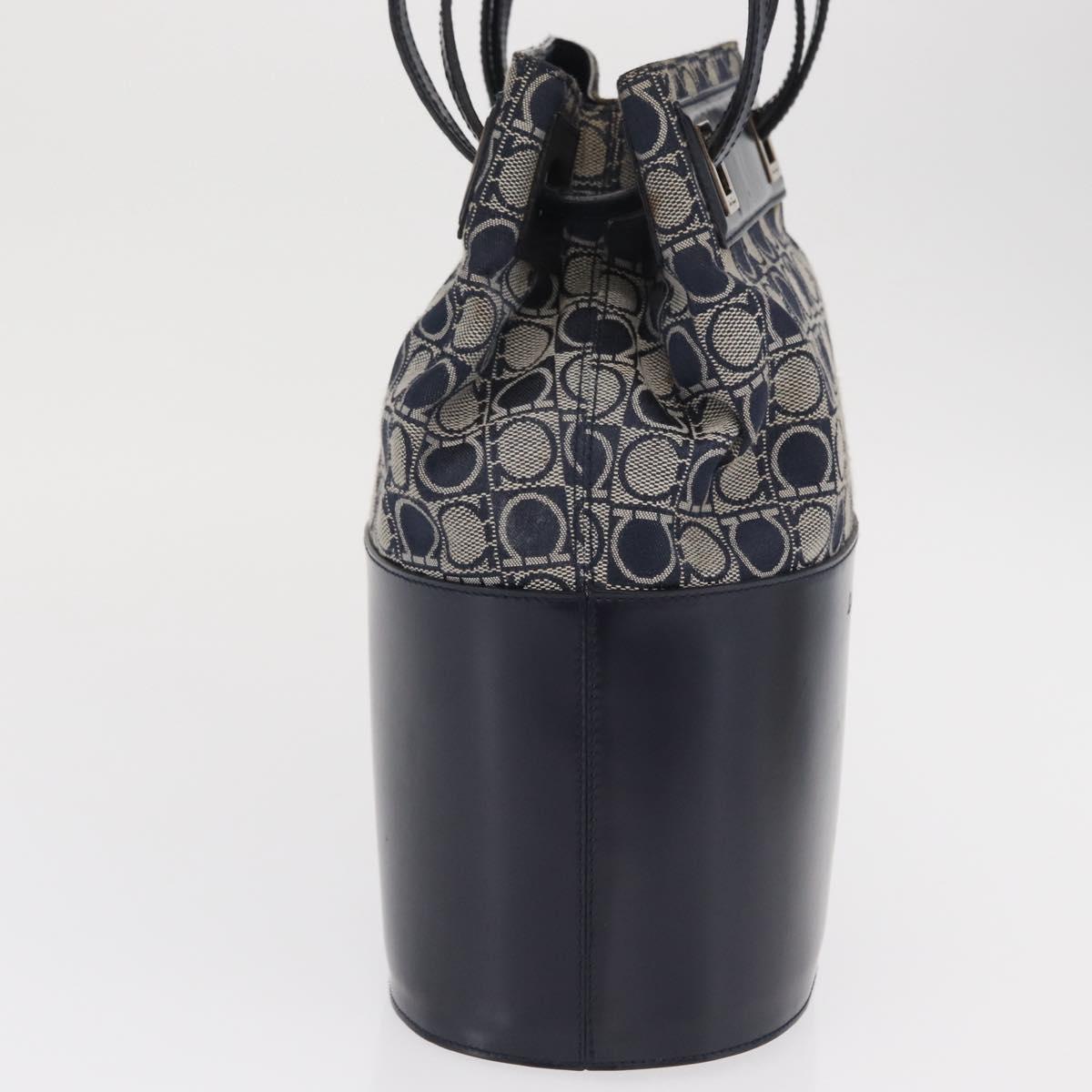 Salvatore Ferragamo Gancini Shoulder Bag Canvas Navy Gold Auth BA10109