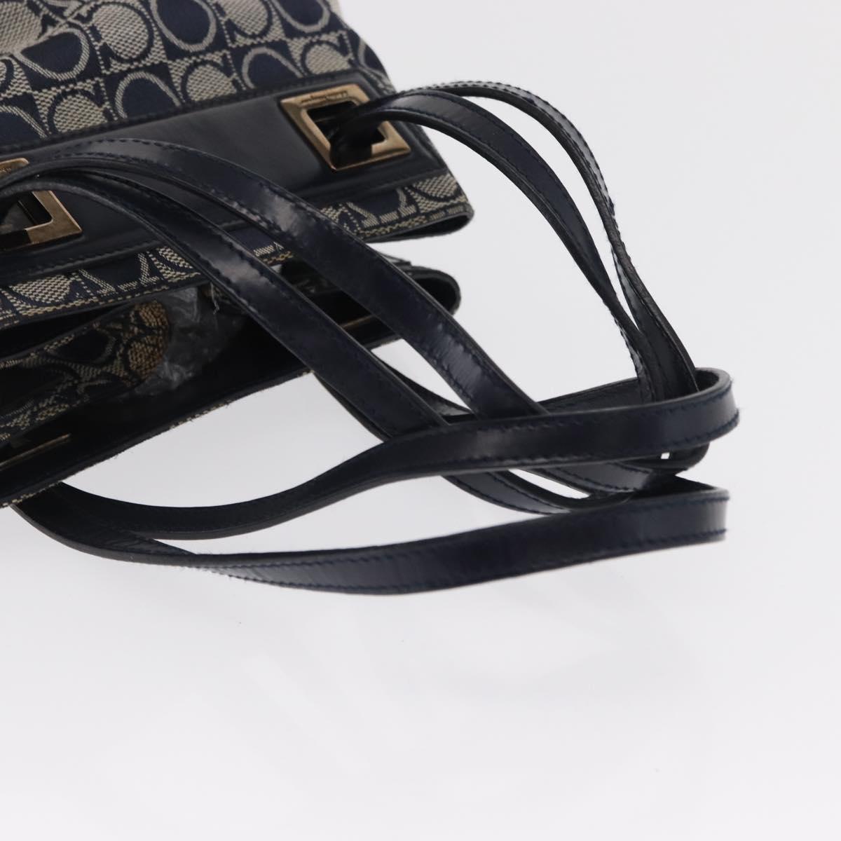 Salvatore Ferragamo Gancini Shoulder Bag Canvas Navy Gold Auth BA10109