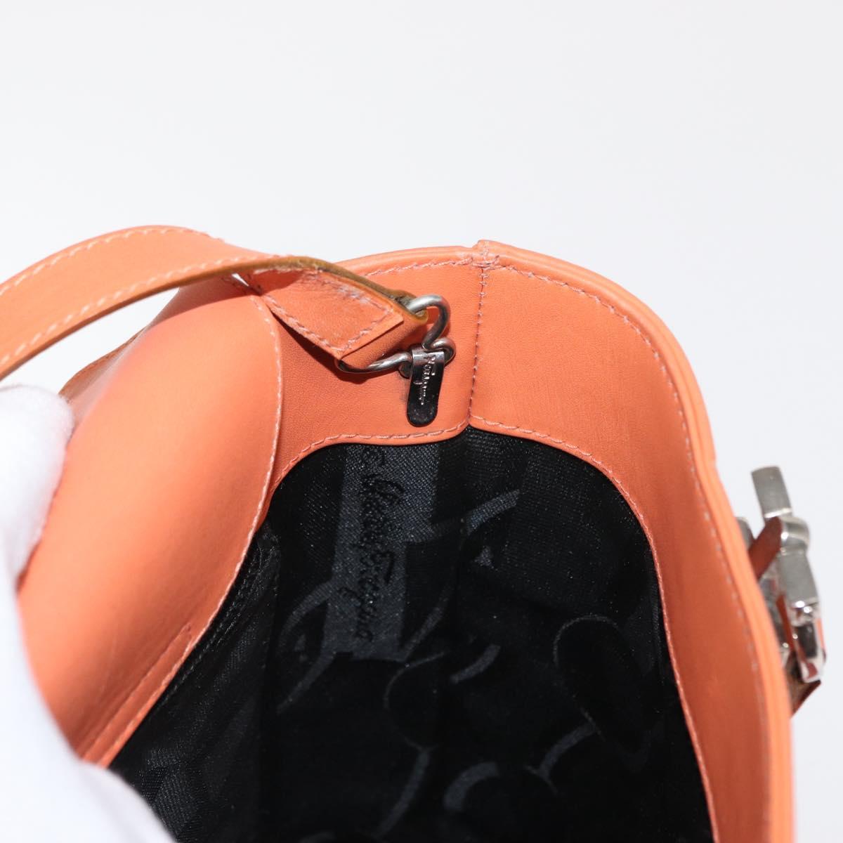 Salvatore Ferragamo Gancini Hand Bag Leather 2way Orange Silver Auth BA10110