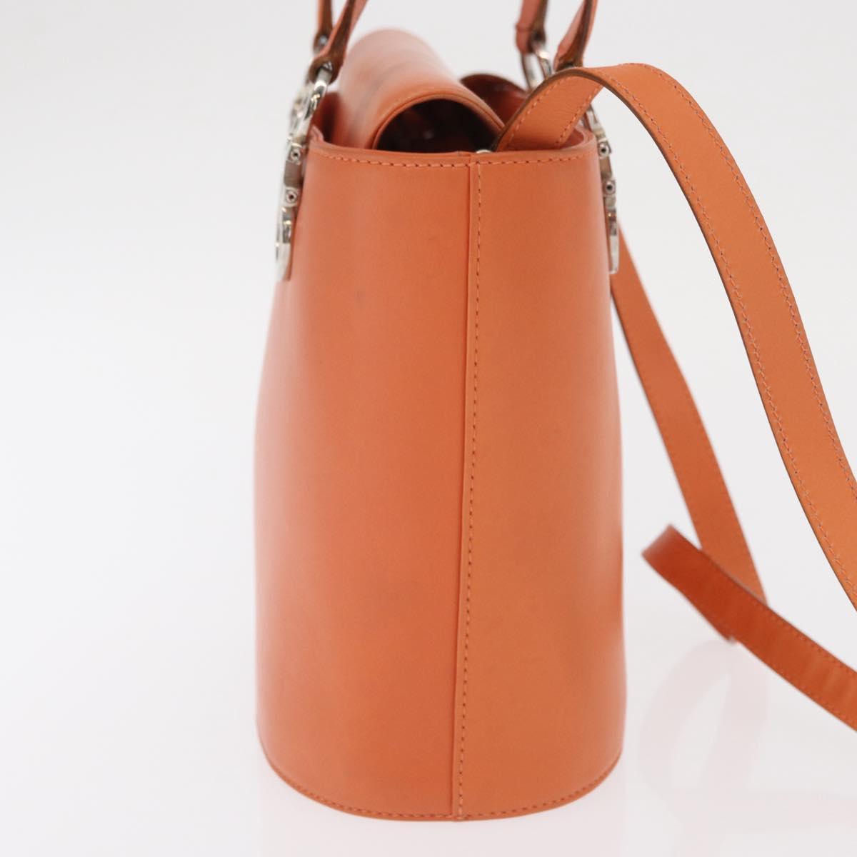 Salvatore Ferragamo Gancini Hand Bag Leather 2way Orange Silver Auth BA10110