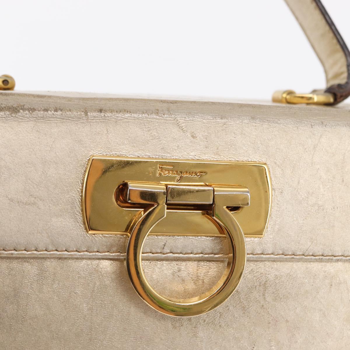 Salvatore Ferragamo Gancini Hand Bag Leather Gold Auth BA10111
