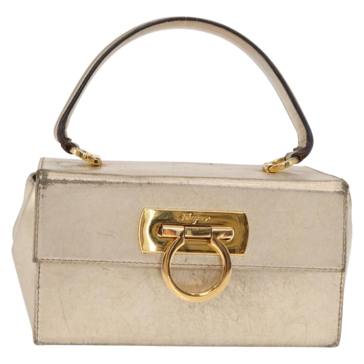Salvatore Ferragamo Gancini Hand Bag Leather Gold Auth BA10111