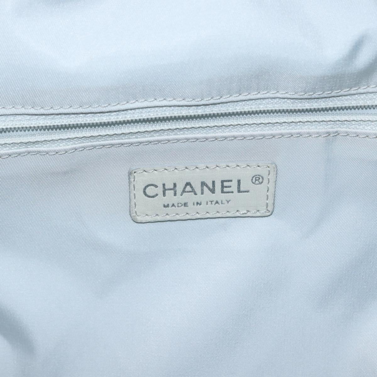 CHANEL Paris Biarritz GM Tote Bag Nylon Silver CC Auth BA10114