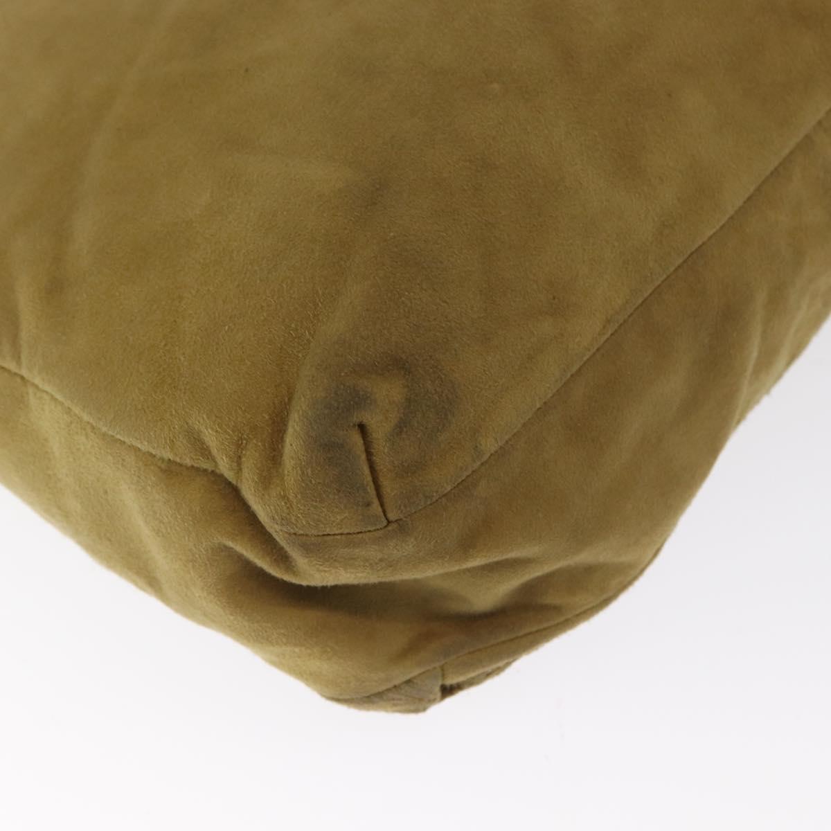 LOEWE Clutch Bag Suede Khaki Gold Auth BA10116