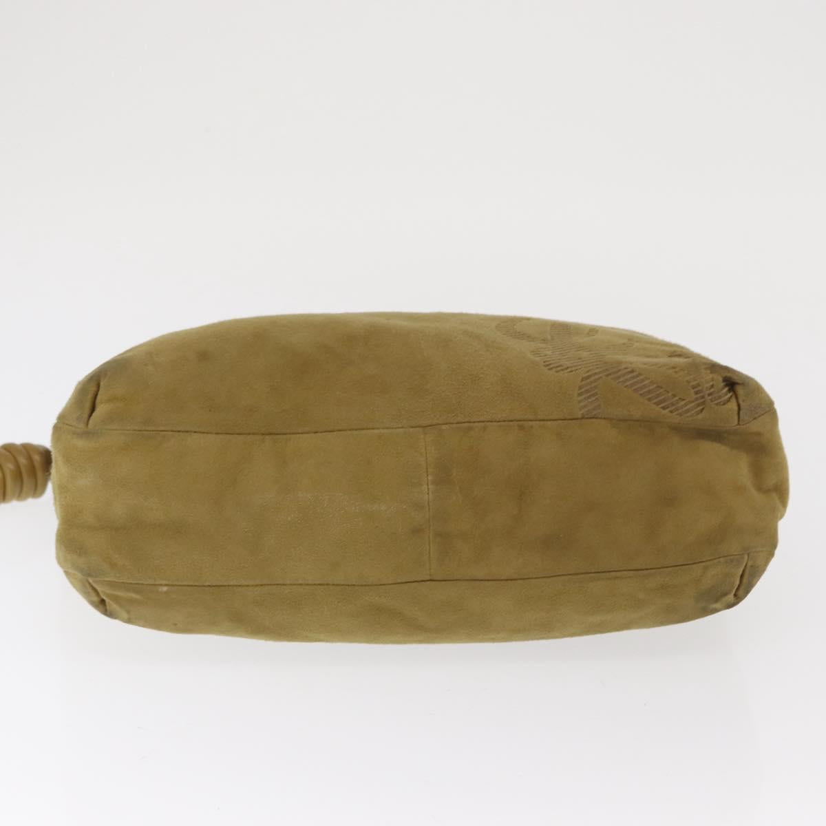 LOEWE Clutch Bag Suede Khaki Gold Auth BA10116