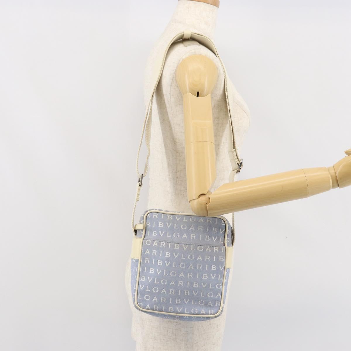 BVLGARI Shoulder Bag Canvas Blue Silver Auth BA10117