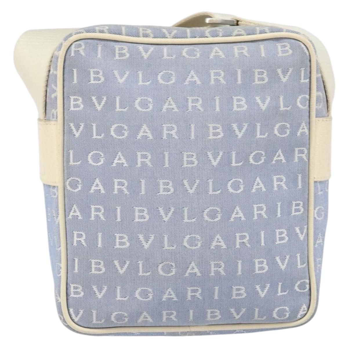 BVLGARI Shoulder Bag Canvas Blue Silver Auth BA10117