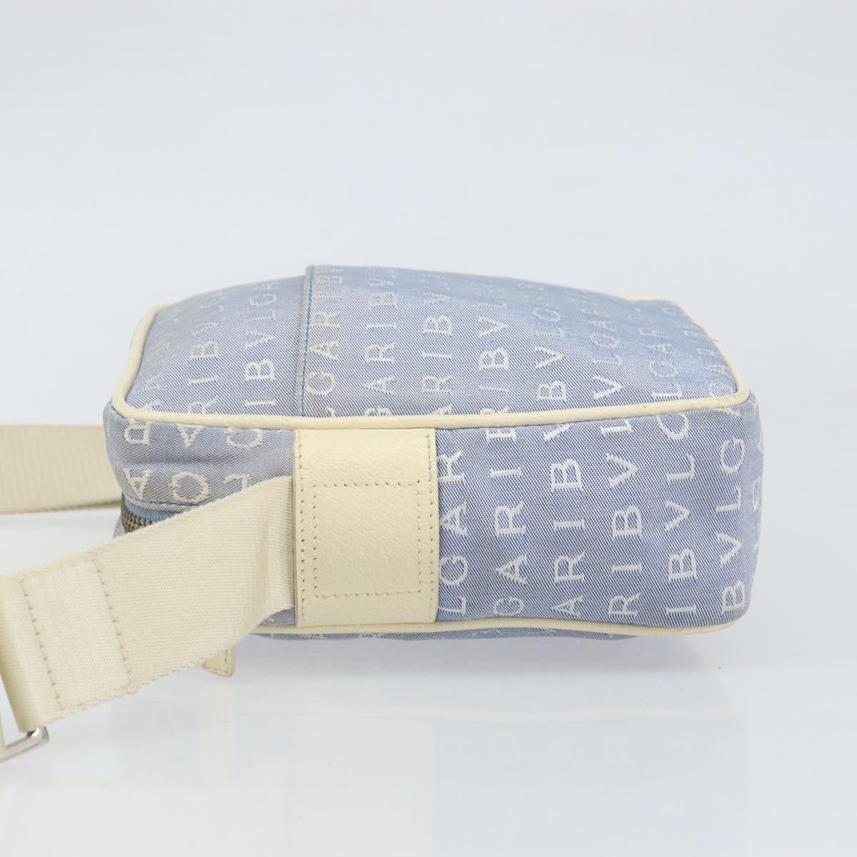 BVLGARI Shoulder Bag Canvas Blue Silver Auth BA10117