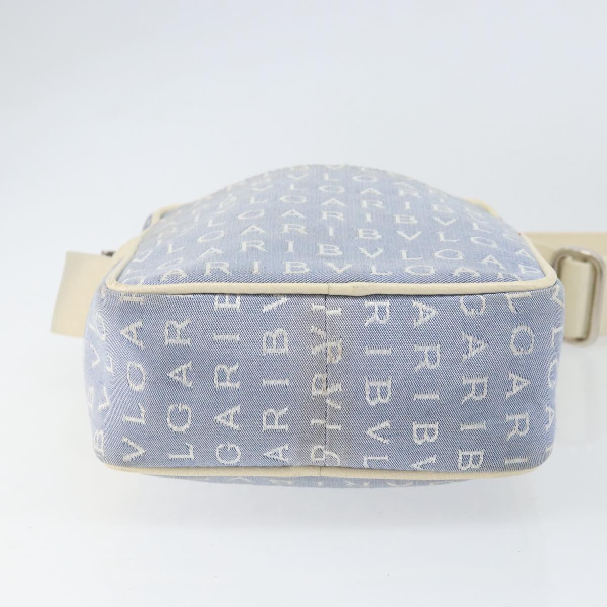 BVLGARI Shoulder Bag Canvas Blue Silver Auth BA10117