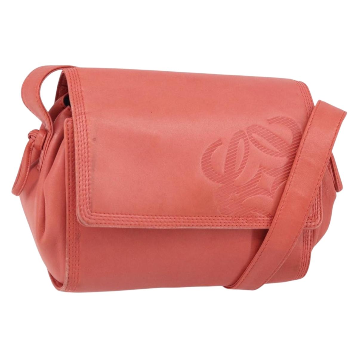 LOEWE Anagram Shoulder Bag Leather Pink Gold Auth BA10118