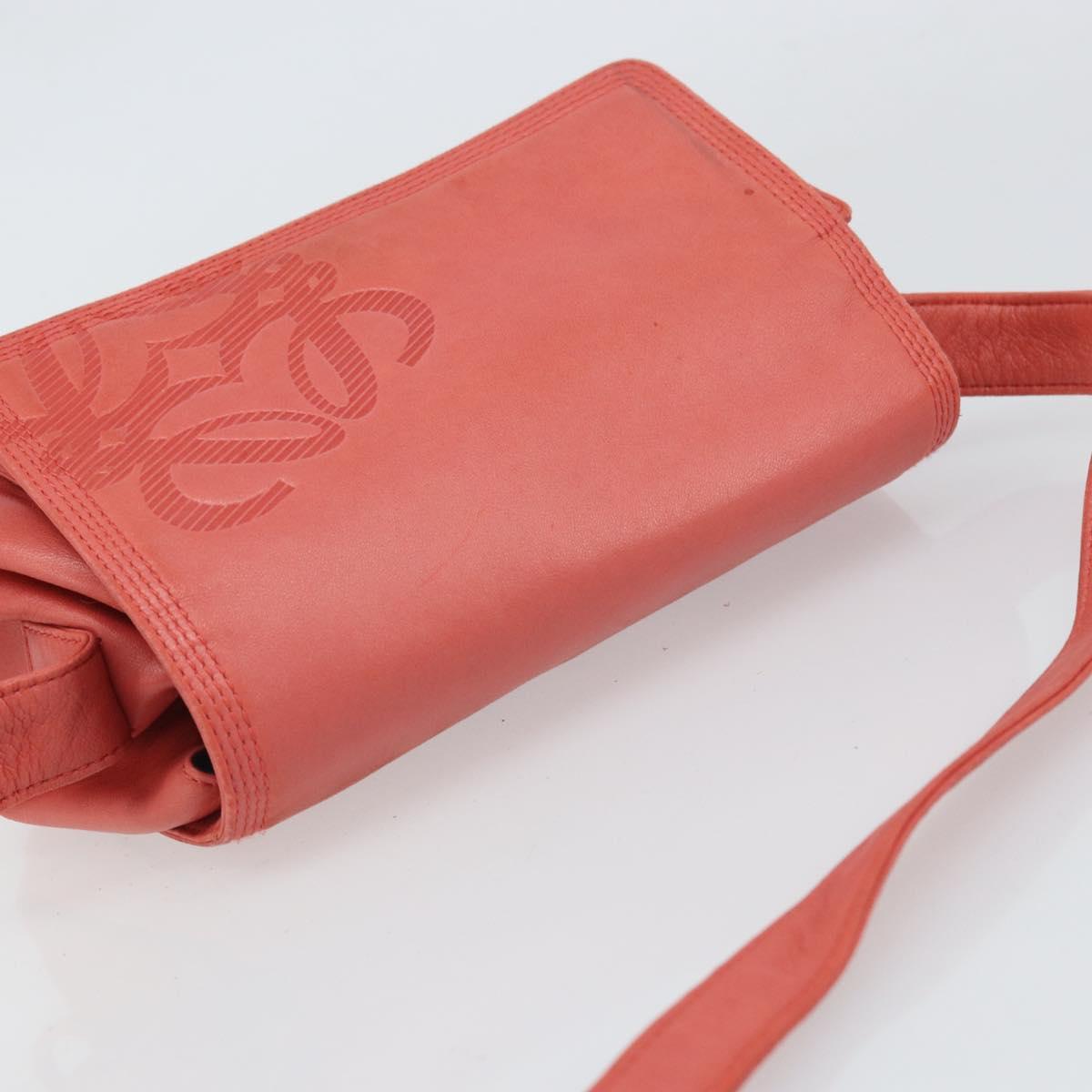 LOEWE Anagram Shoulder Bag Leather Pink Gold Auth BA10118