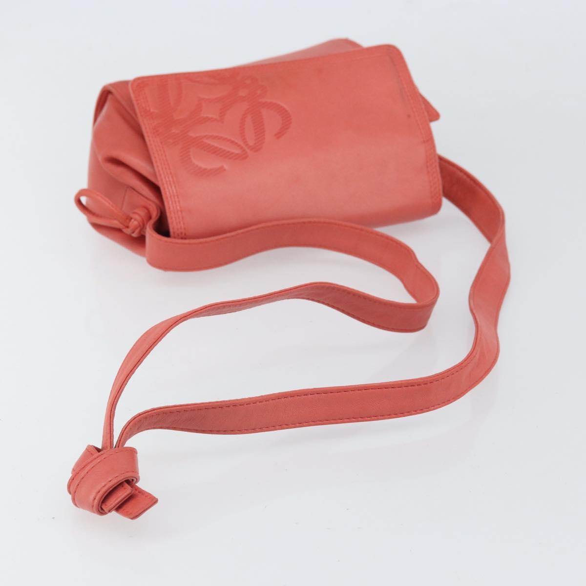LOEWE Anagram Shoulder Bag Leather Pink Gold Auth BA10118