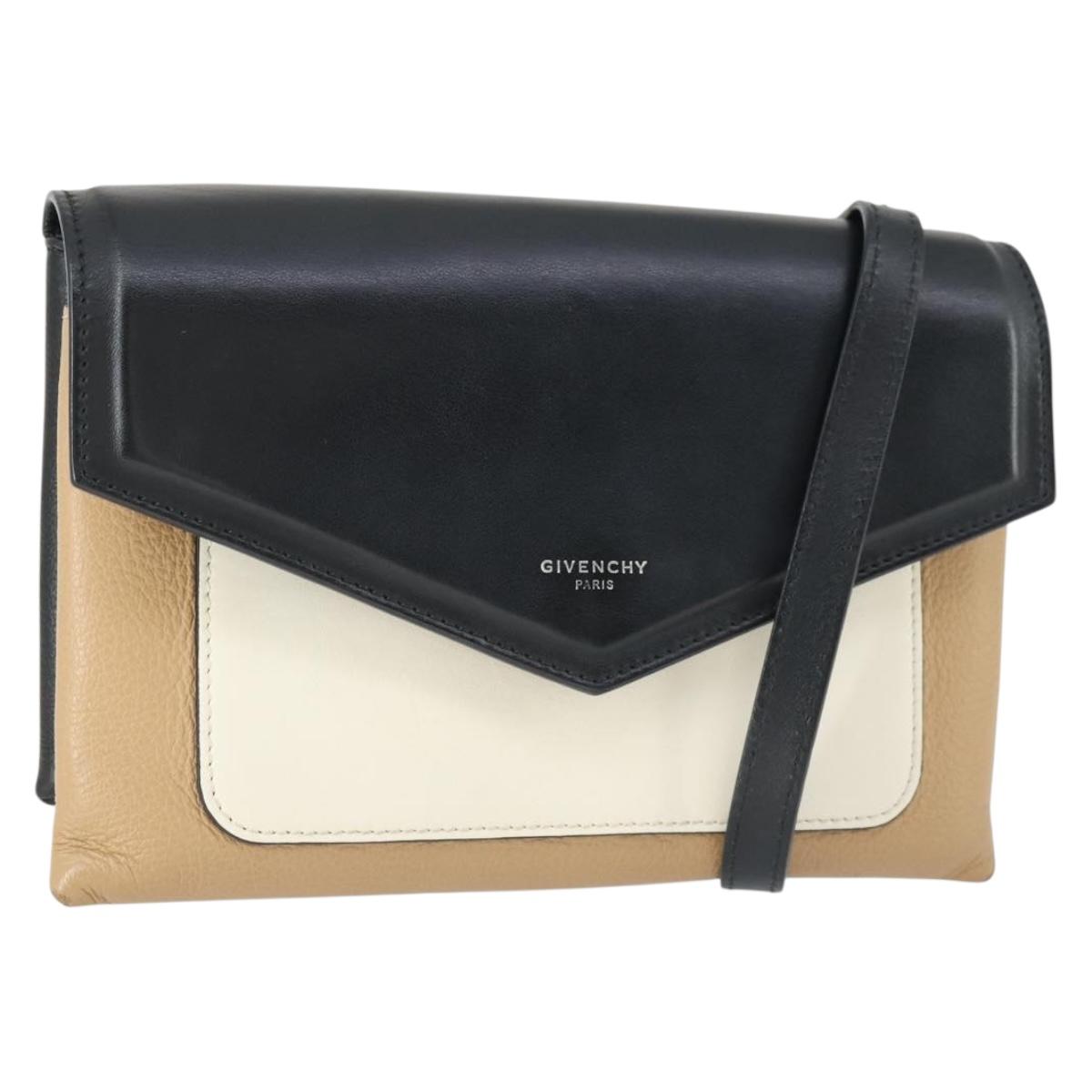 GIVENCHY Shoulder Bag Leather Black Silver Auth BA10120