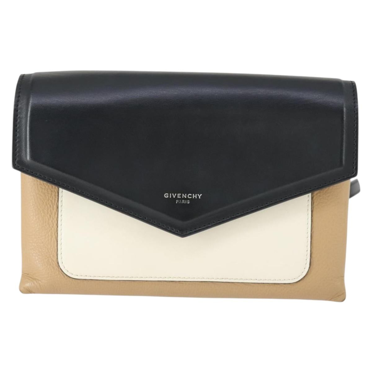 GIVENCHY Shoulder Bag Leather Black Silver Auth BA10120
