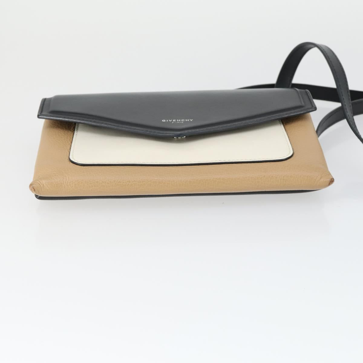 GIVENCHY Shoulder Bag Leather Black Silver Auth BA10120